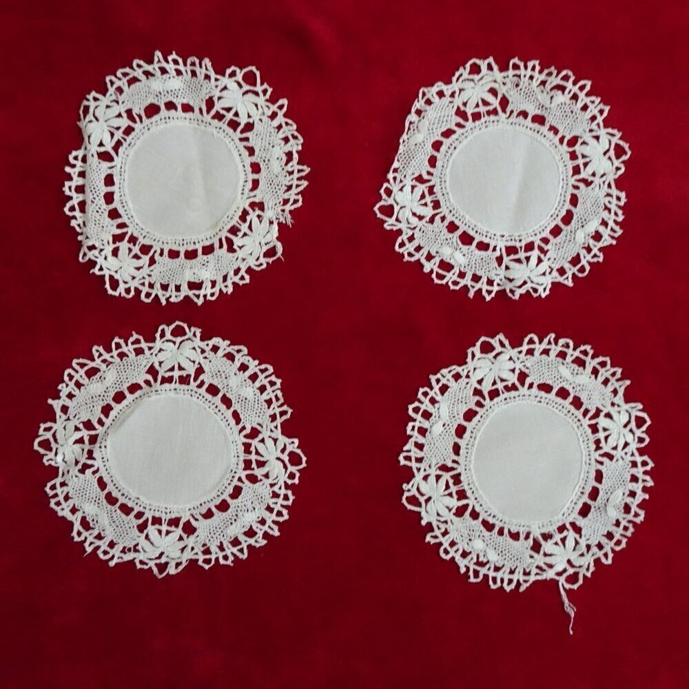 Lace Doilies 5.5" White Vintage Hand Made Set of 4 Round Crochet